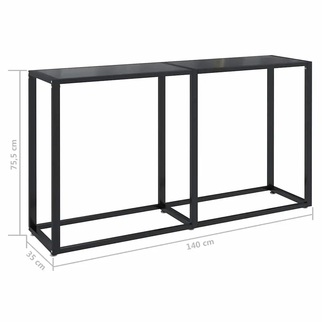 Console Table Black Tempered Glass Top Steel Frame 140cm W x 35cm D x 75.5cm H