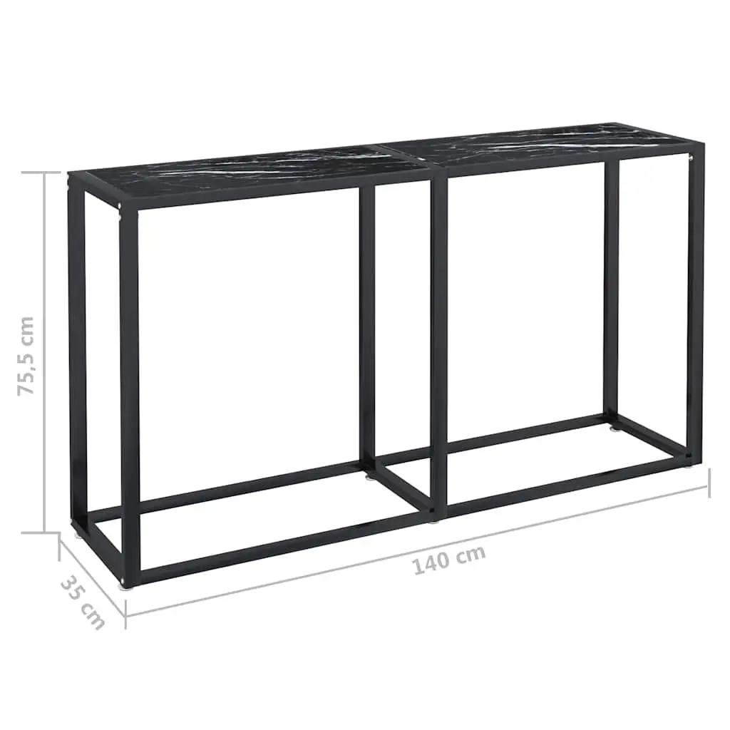 Console Table Black Marble Top Tempered Glass Steel Frame 140cm W x 35cm D x 75.5cm H
