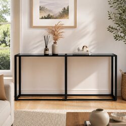 Console Table Black Tempered Glass Steel Frame Side End Table 160x35x75.5cm