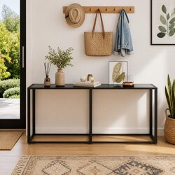 Your Ideal Console Table: Black Glass & Steel Frame 180cm