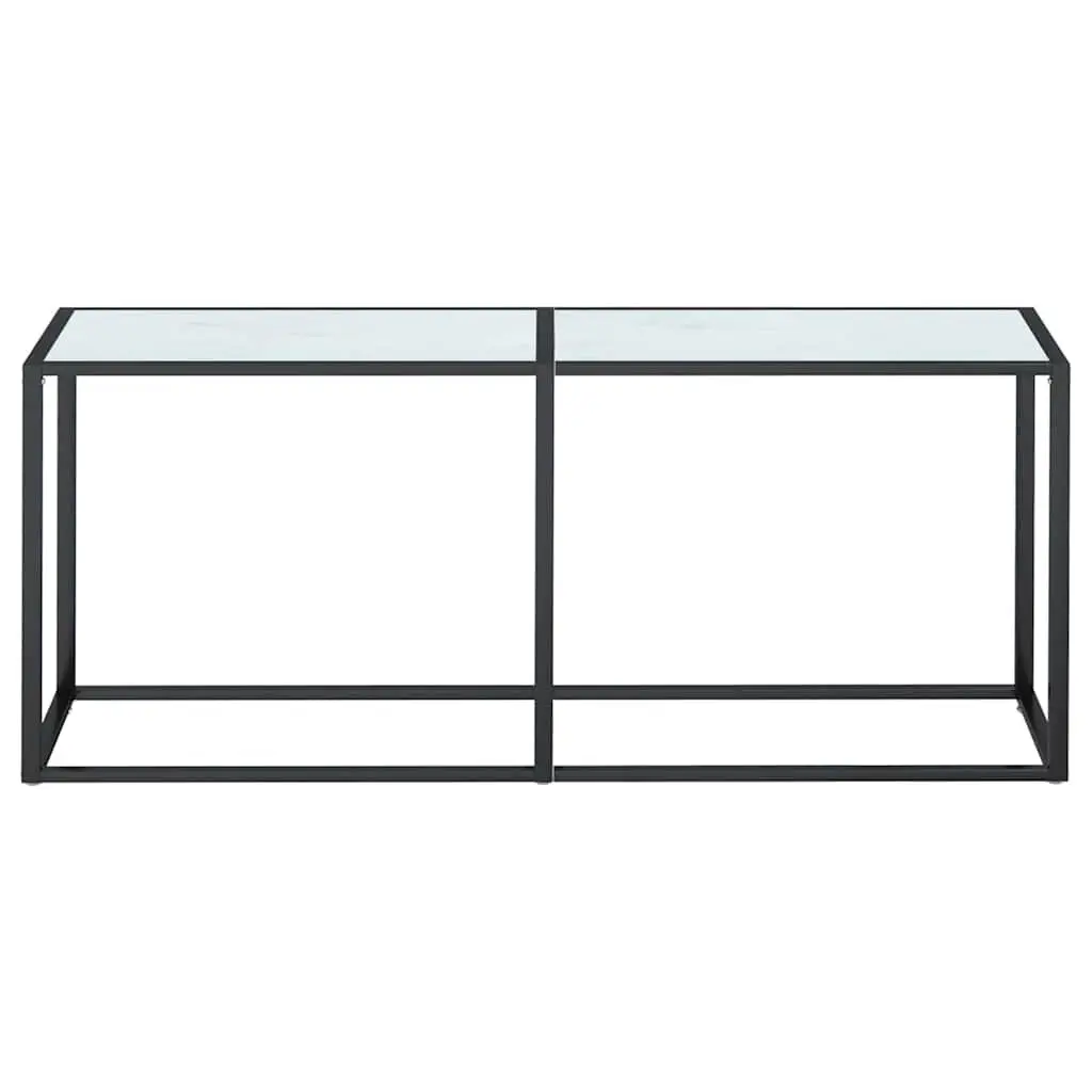 Console Table Steel Frame Tempered Glass Top Marble Effect 180cm White