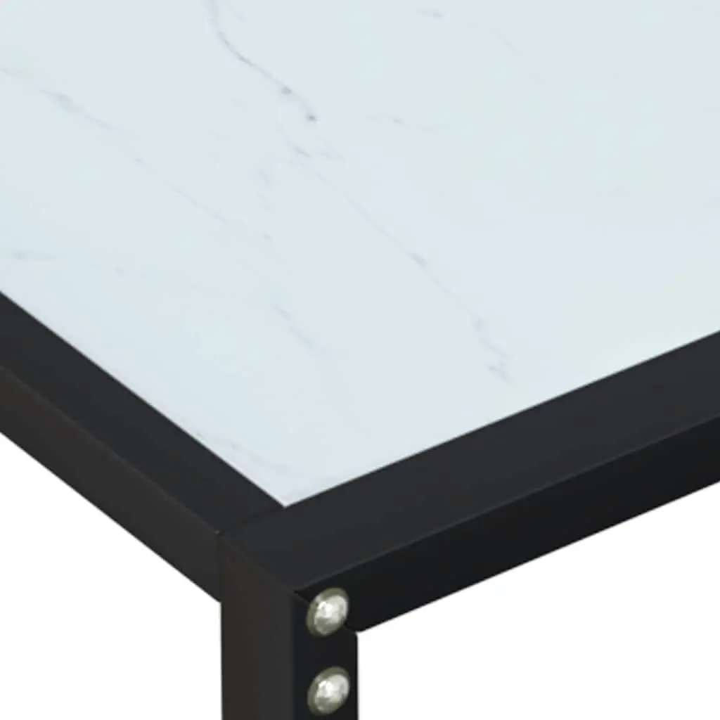 Console Table Steel Frame Tempered Glass Top Marble Effect 180cm White
