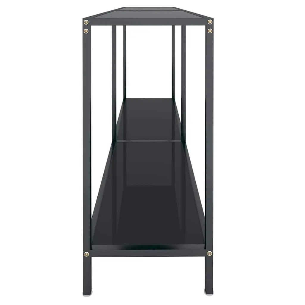 Console Table Black Tempered Glass Top with Shelf 140 x 35 x 75.5 cm