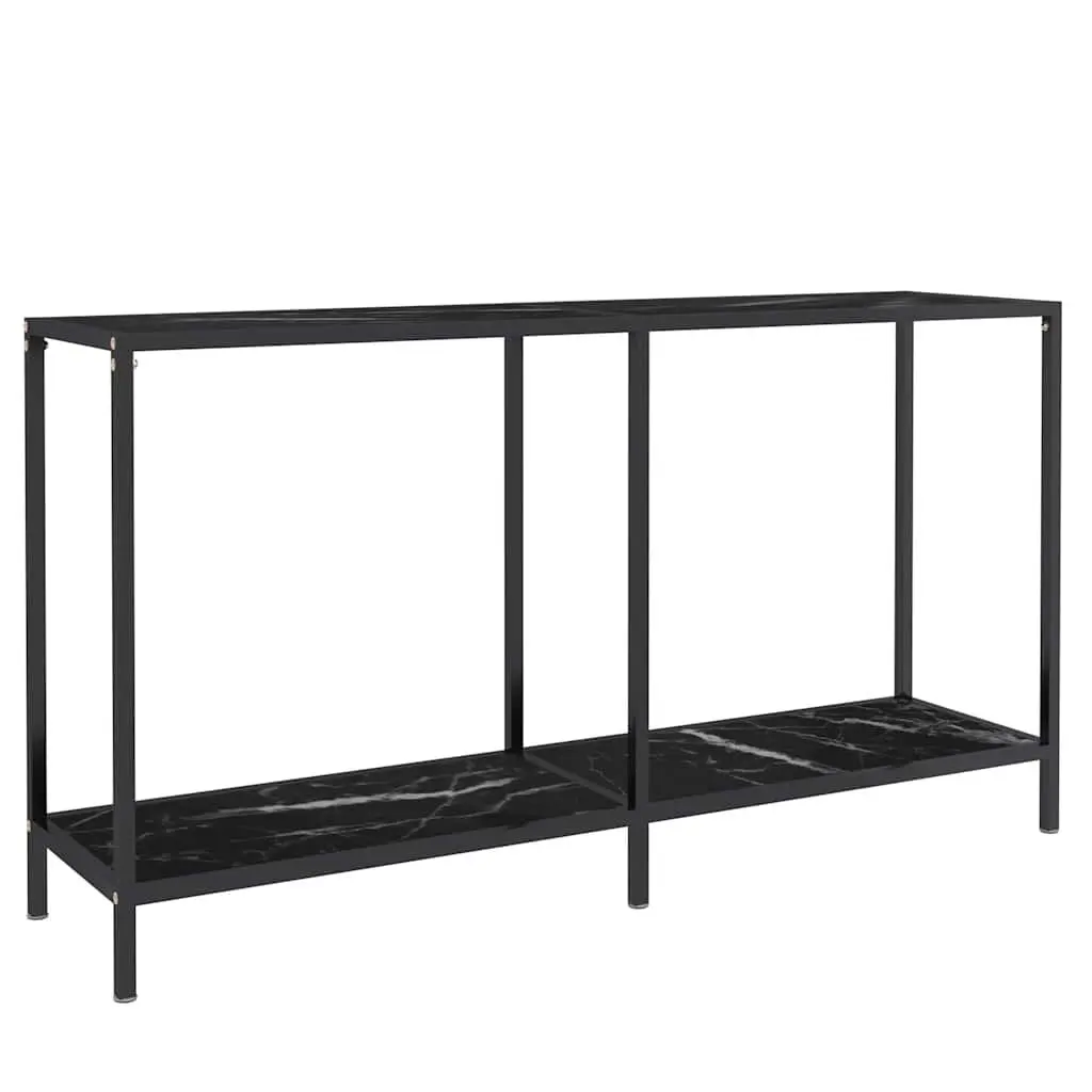 Console Table Black Tempered Glass Top Lower Shelf Storage 140W x 35D x 75.5H cm