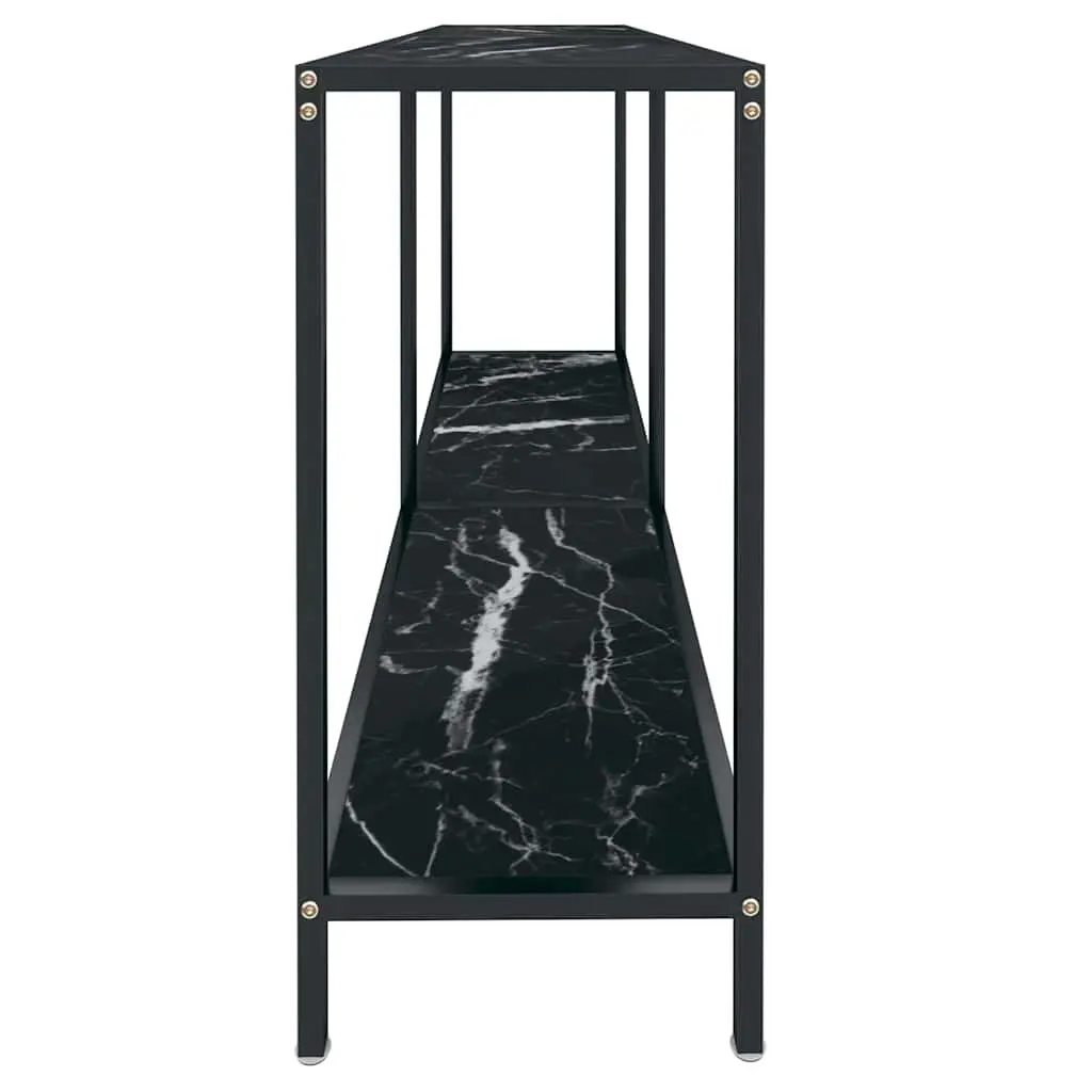 Console Table Black Tempered Glass Top Lower Shelf Storage 140W x 35D x 75.5H cm