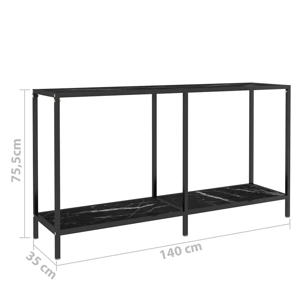 Console Table Black Tempered Glass Top Lower Shelf Storage 140W x 35D x 75.5H cm