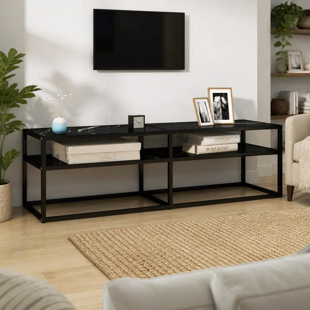 Black Marble TV Cabinet for Media Storage