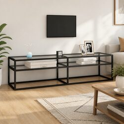 TV Cabinet with Tempered Glass Shelving Living Room Storage Unit Display Stand