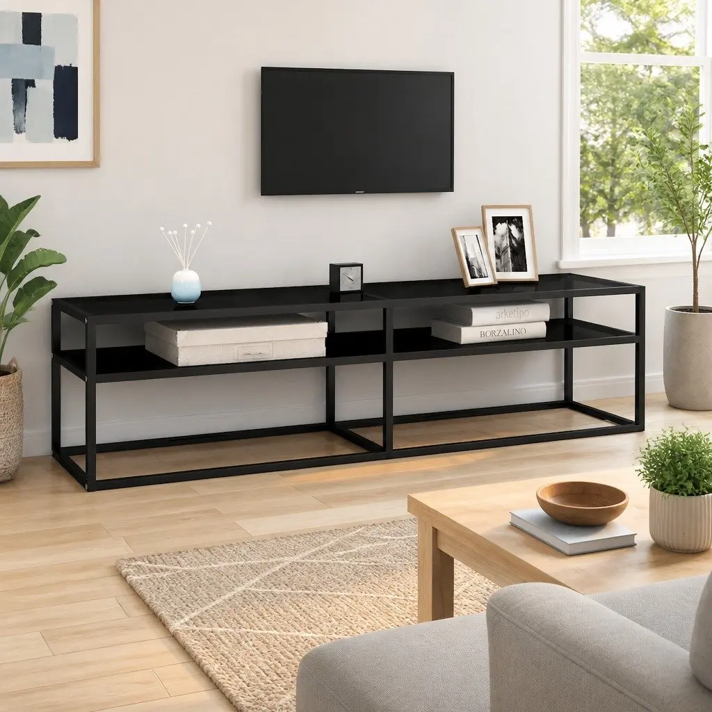 TV Cabinet Black Tempered Glass Media Console 160 x 40 x 40.5 cm