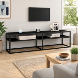 TV Cabinet Black Tempered Glass Media Console Storage Furniture Living Room Unit