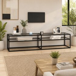 TV Cabinet Tempered Glass Living Room Storage Unit Transparent Media Console