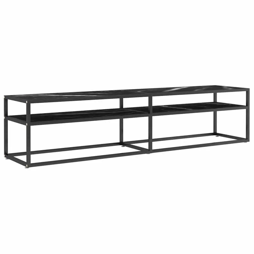 TV Cabinet Black Marble Tempered Glass Shelving Unit 180 x 40 x 40.5 cm
