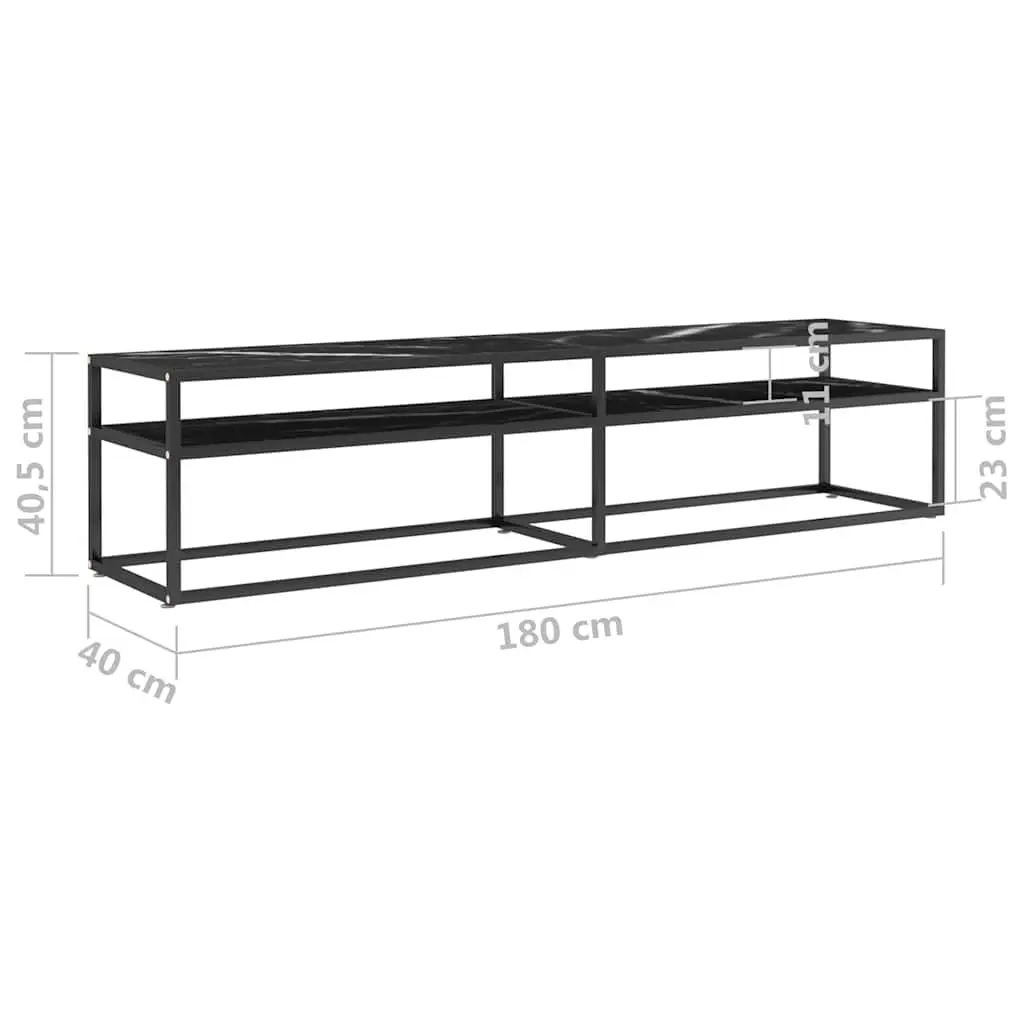 TV Cabinet Black Marble Tempered Glass Shelving Unit 180 x 40 x 40.5 cm