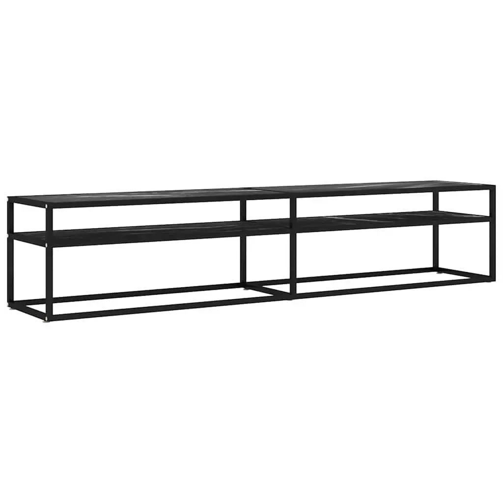 TV Cabinet Black Marble Tempered Glass Storage Unit 200 x 40 x 40.5 cm