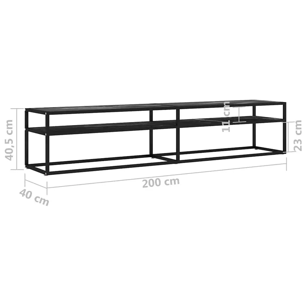 TV Cabinet Black Marble Tempered Glass Storage Unit 200 x 40 x 40.5 cm