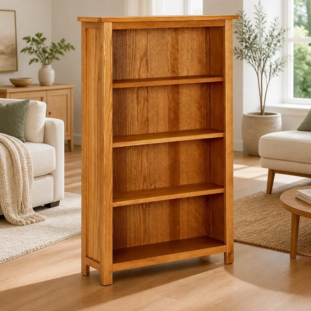 4-Tier Bookcase Solid Oak Wood 70x22x110 cm Standing Shelf Storage Display Unit