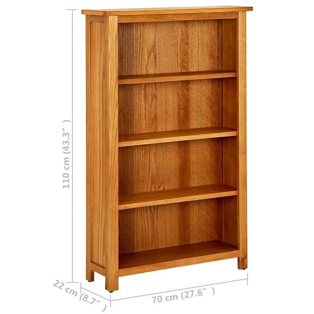 4-Tier Bookcase Solid Oak Wood 70x22x110 cm Standing Shelf Storage Display Unit