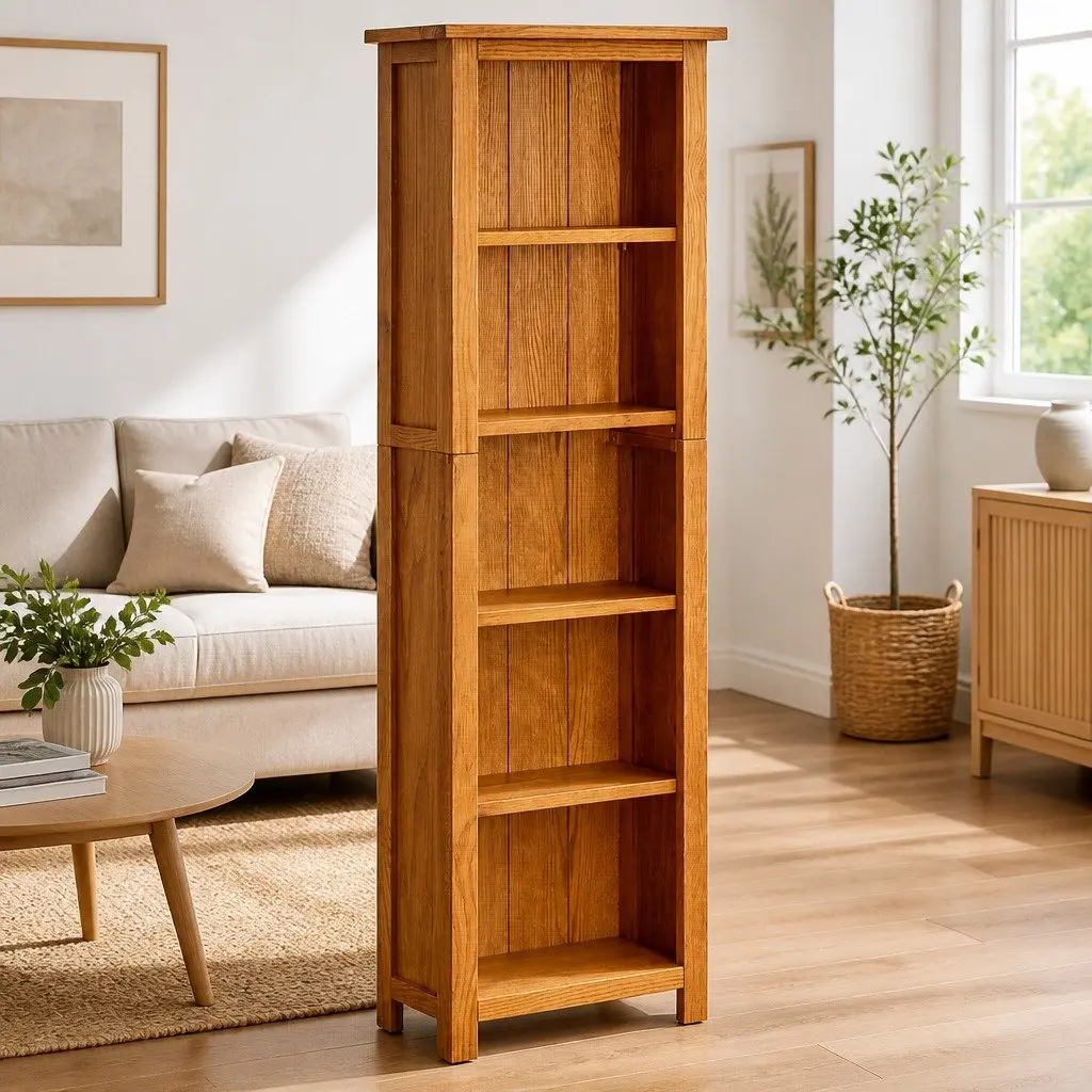 5-Tier Bookcase in Solid Oak Wood