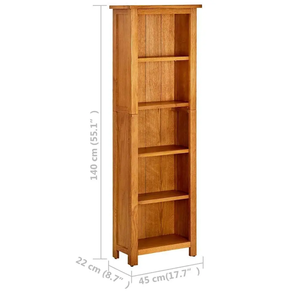 5-Tier Bookcase in Solid Oak Wood