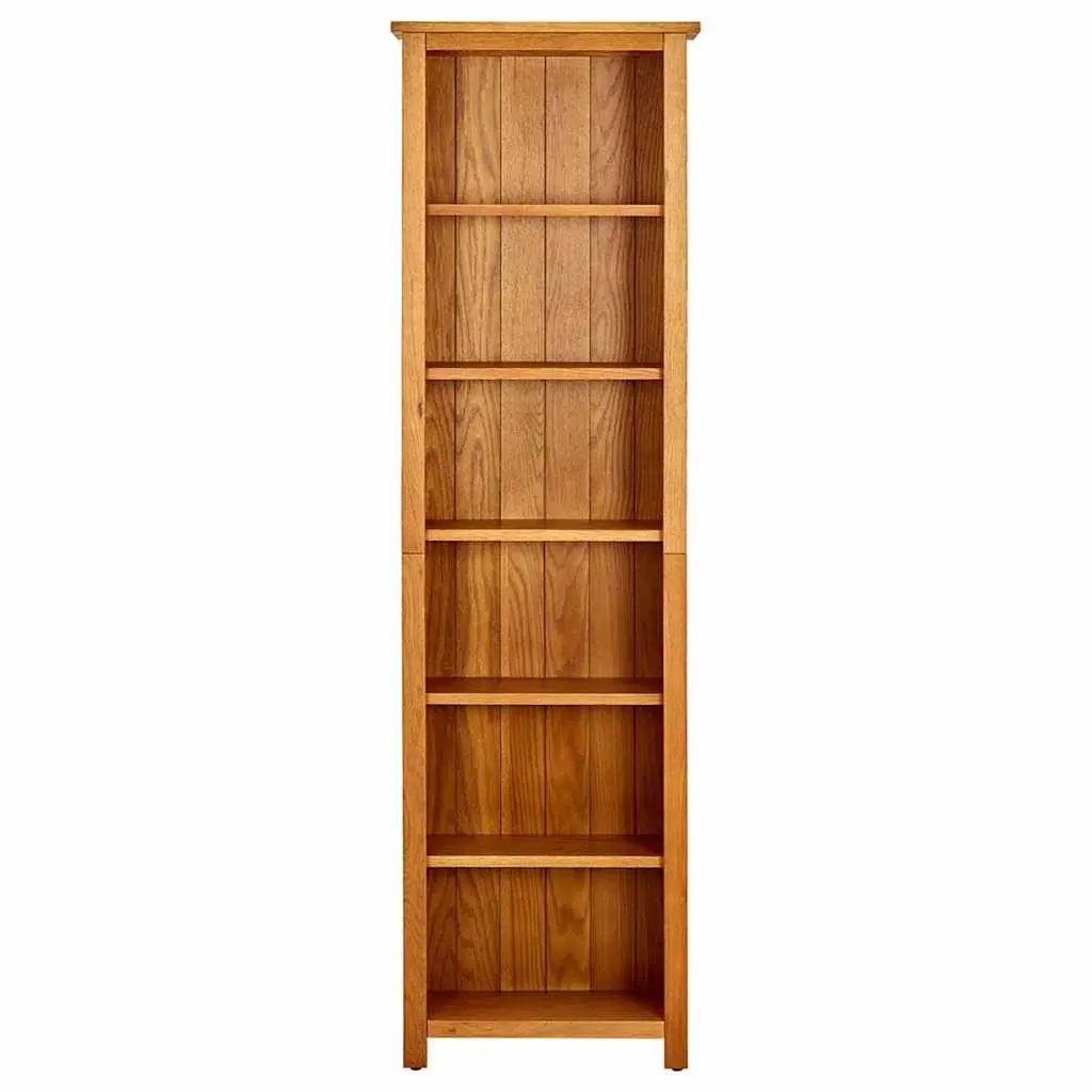 6-Tier Bookcase Solid Oak Wood 52x22x180cm Shelving Standing Shelf Display Unit