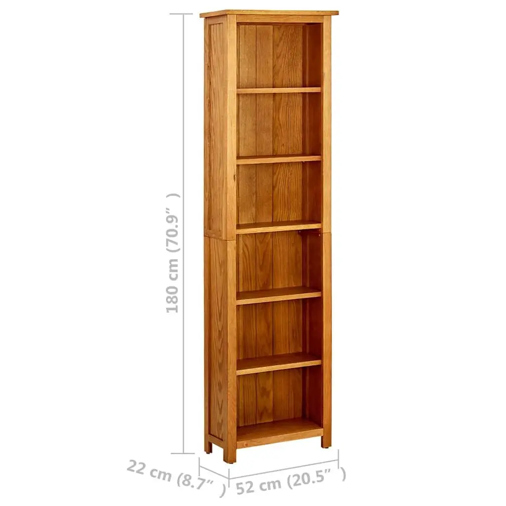6-Tier Bookcase Solid Oak Wood 52x22x180cm Shelving Standing Shelf Display Unit