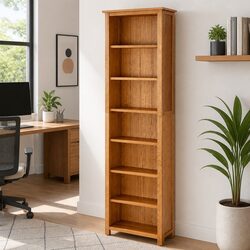 Friendly 7-Tier Bookcase: Solid Oak Wood for Home Style