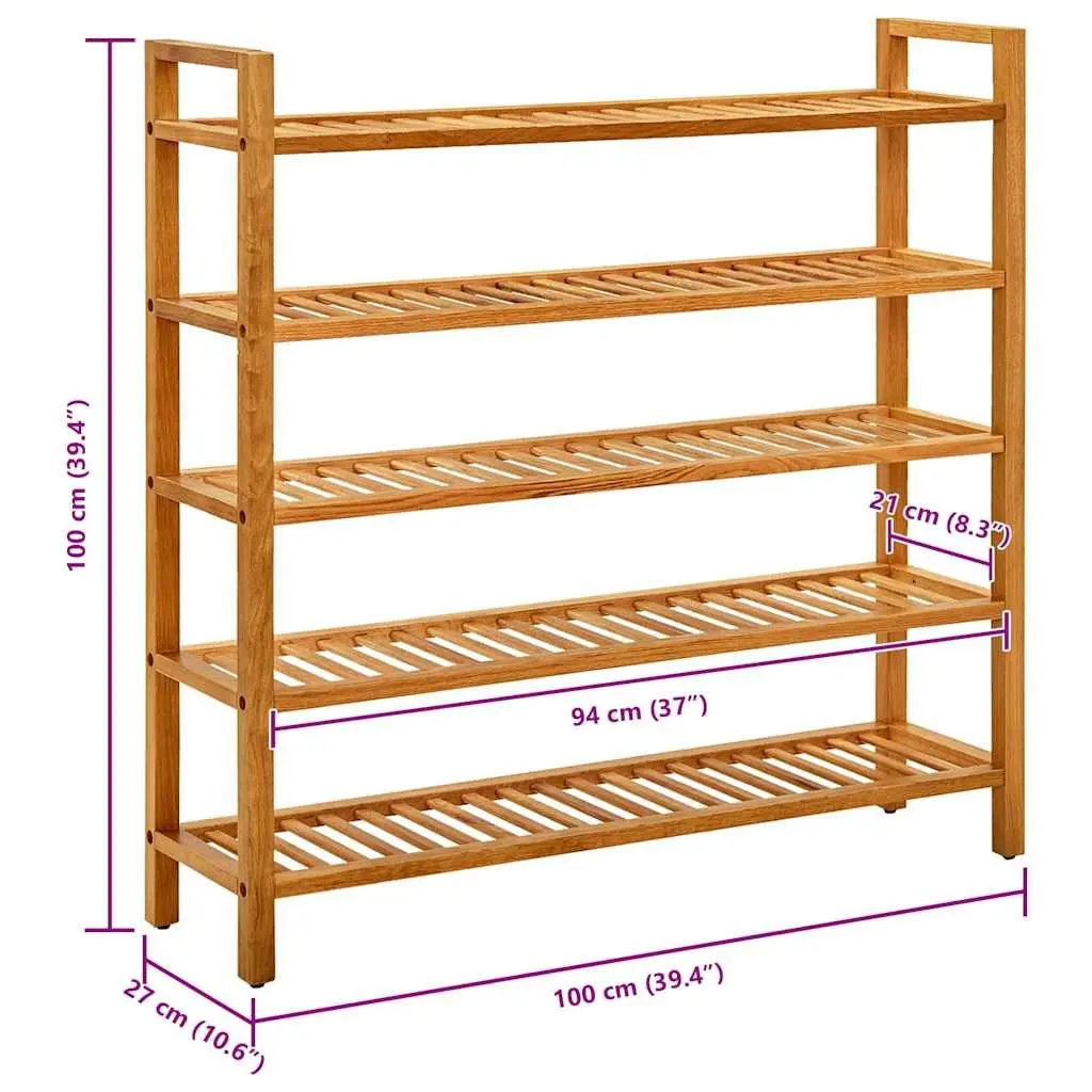 Shoe Rack Rustic Wooden 5 Shelves Brown Storage Organiser