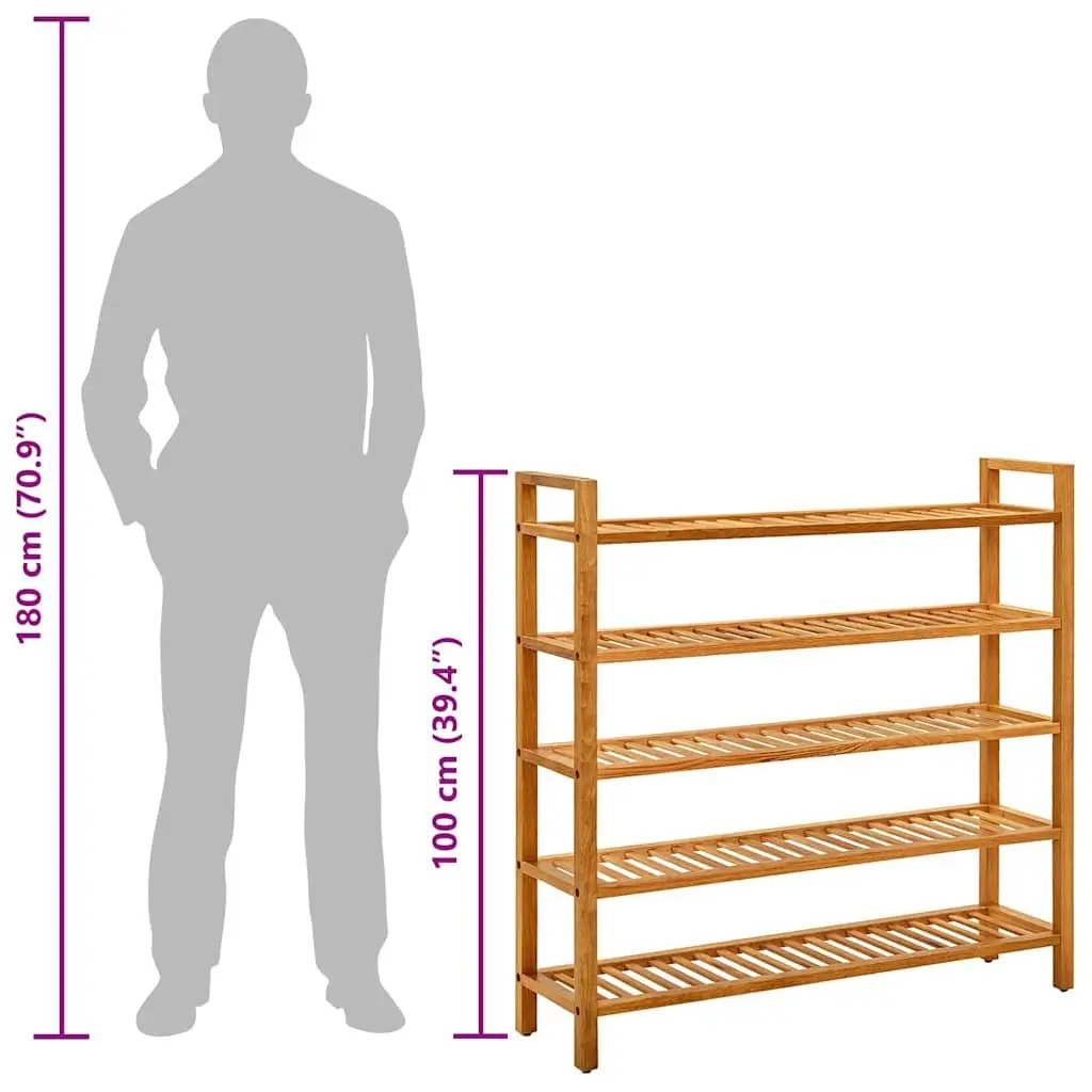 Shoe Rack Rustic Wooden 5 Shelves Brown Storage Organiser