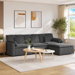 Modular Sectional Sofa with Footstool Four Sections Grey Velvet Living Room