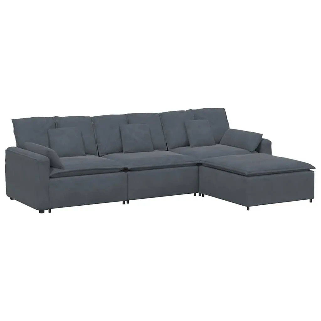 Modular Sofa with Footstool and Cushions Dark Grey Sectional Lounge Couch Sofa