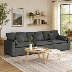 Modular Sectional Sofa Three-Seater Lounger Grey Cushions Living Room Furniture