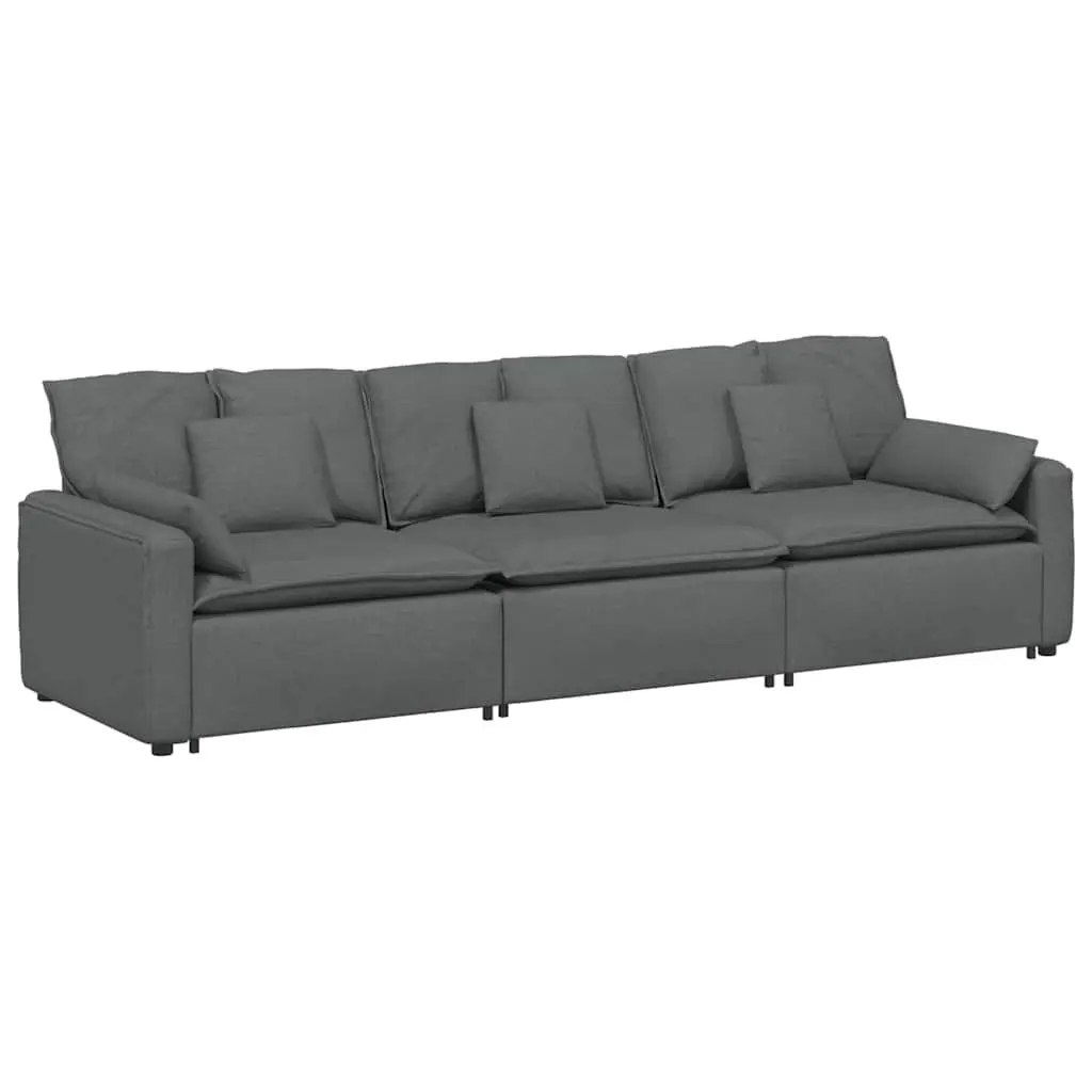 Modular Sectional Sofa Three-Seater Grey Cushions