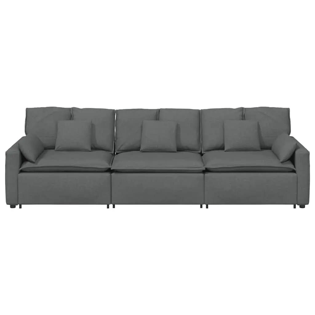 Modular Sectional Sofa Three-Seater Grey Cushions