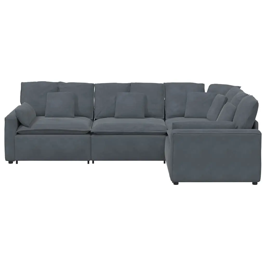 Modular Sectional Sofa Four Sections Grey Velvet Cushions Living Room Seating