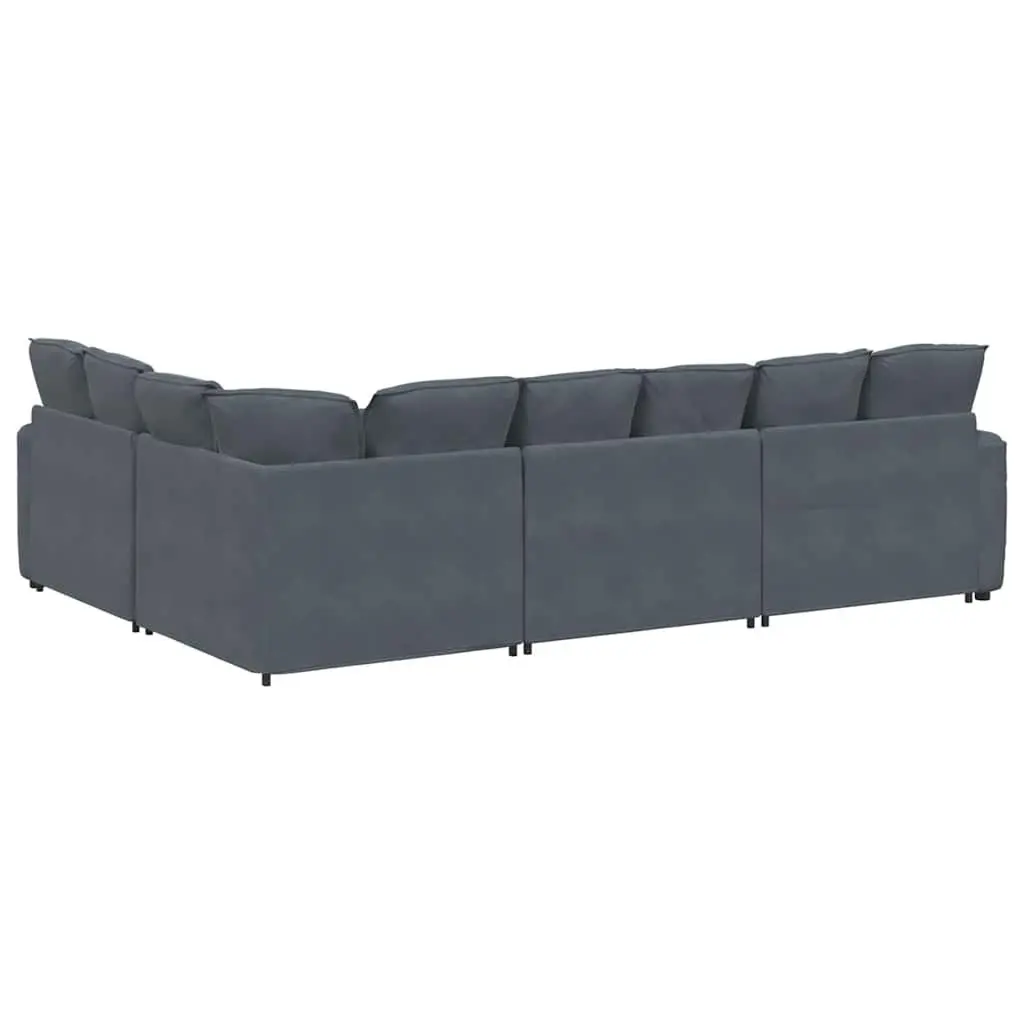 Modular Sectional Sofa Four Sections Grey Velvet Cushions Living Room Seating