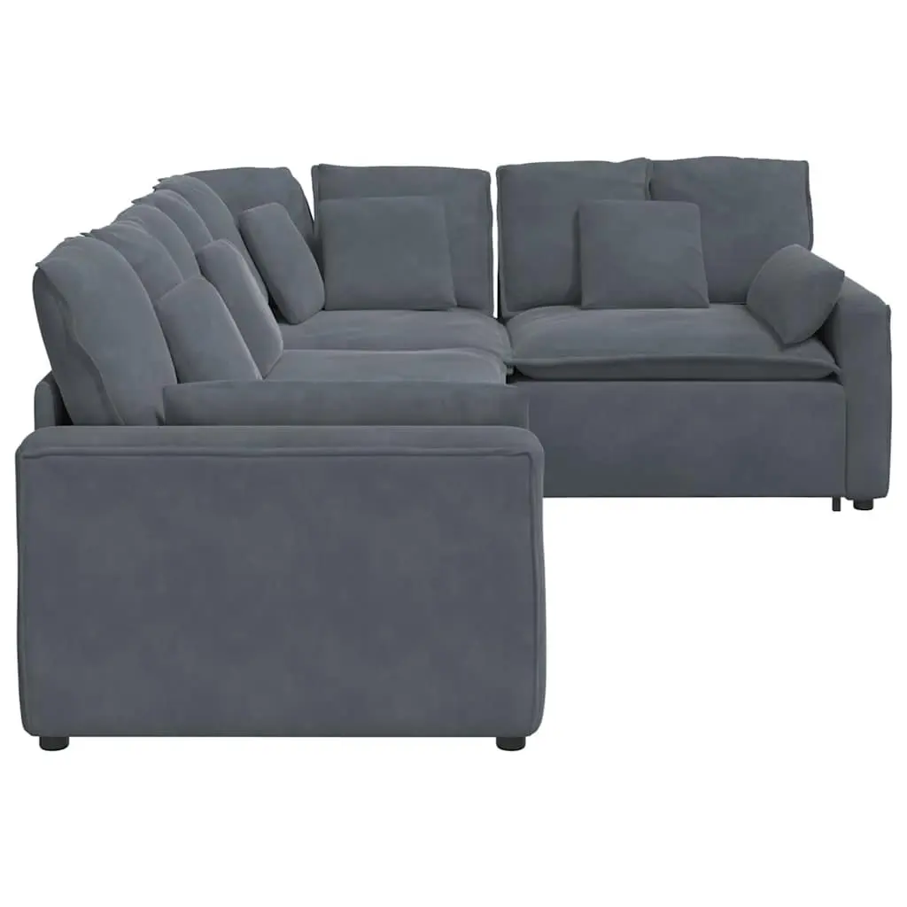 Modular Sectional Sofa Four Sections Grey Velvet Cushions Living Room Seating