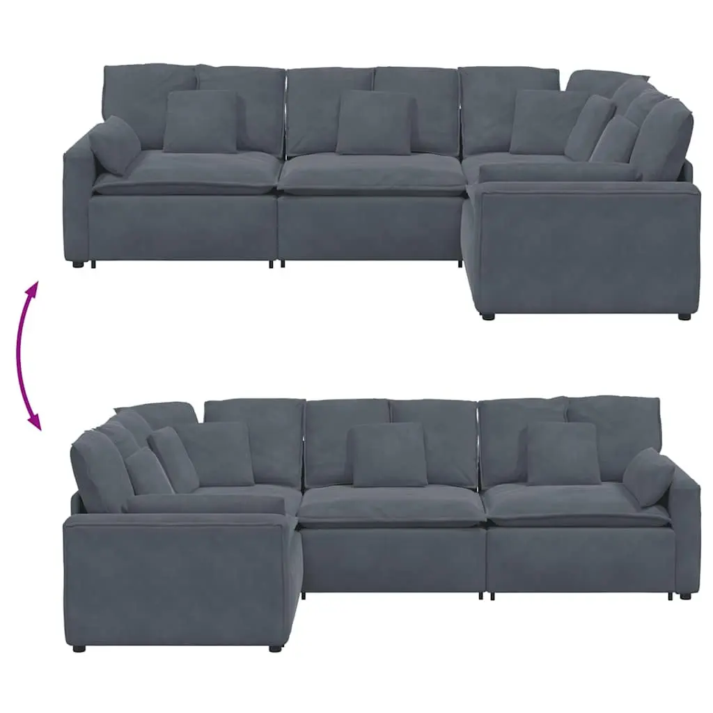 Modular Sectional Sofa Four Sections Grey Velvet Cushions Living Room Seating