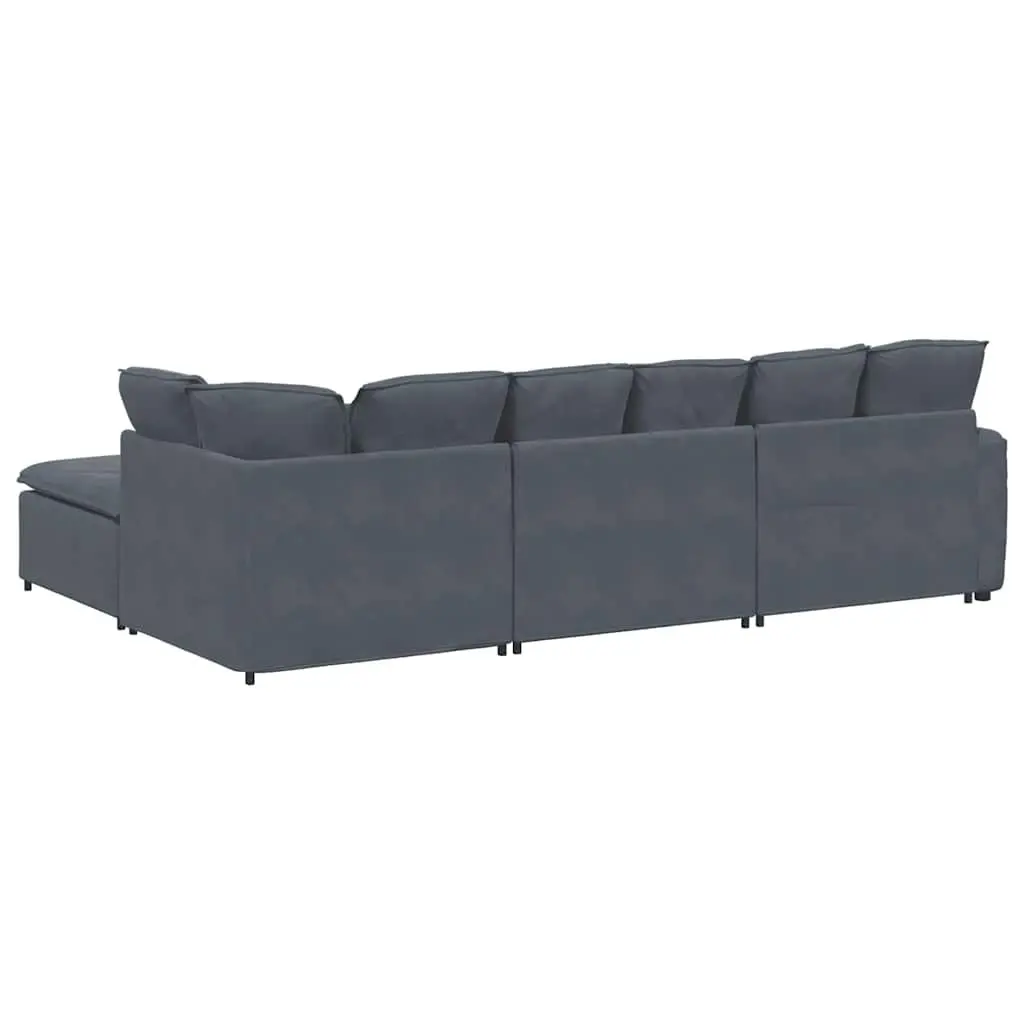Grey Velvet Four Piece Modular Sectional Sofa with Footstool for Flexible Living Room Arrangement