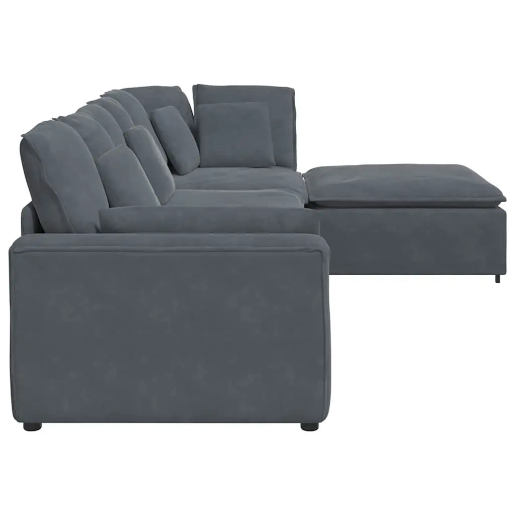 Grey Velvet Four Piece Modular Sectional Sofa with Footstool for Flexible Living Room Arrangement