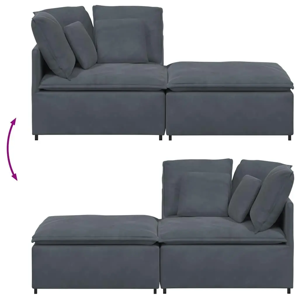 Modular Sofa Sectional Grey Velvet with Footstool Cushions
