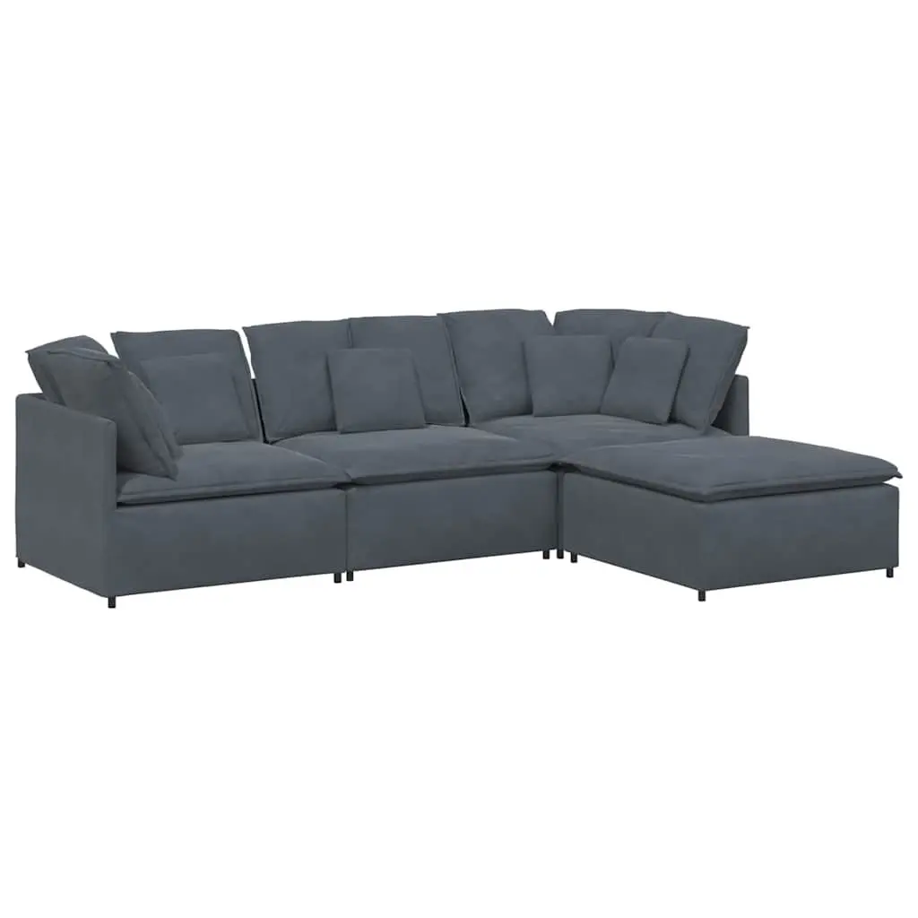 Modular Sofa Grey Velvet Sectional Couch with Footstool