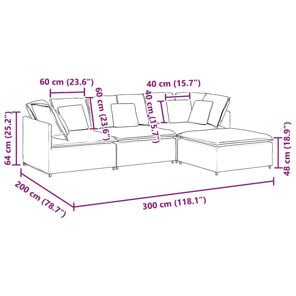 Modular Sofa Grey Velvet Sectional Couch with Footstool