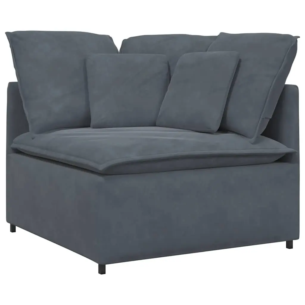 Modular Sofa Grey Velvet Sectional Couch with Footstool