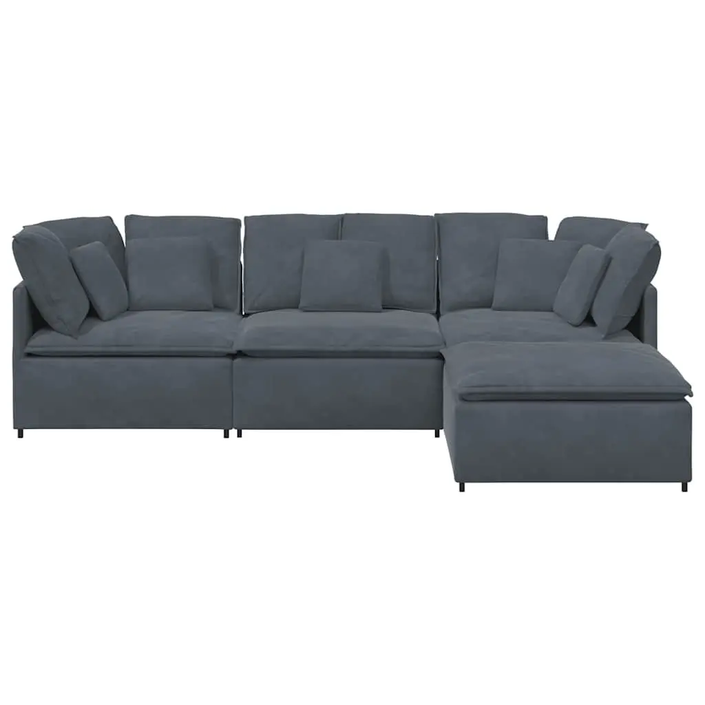 Modular Sofa Grey Velvet Sectional Couch with Footstool