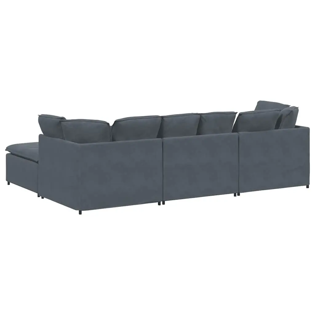 Modular Sofa Grey Velvet Sectional Couch with Footstool