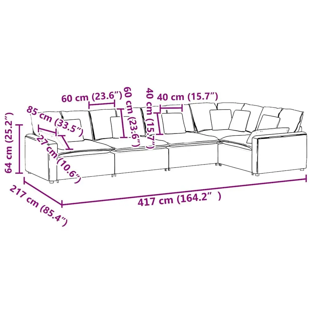Five Section Modular Lounge Sofa in Grey Velvet with Cushions for Flexible Living Room Arrangement