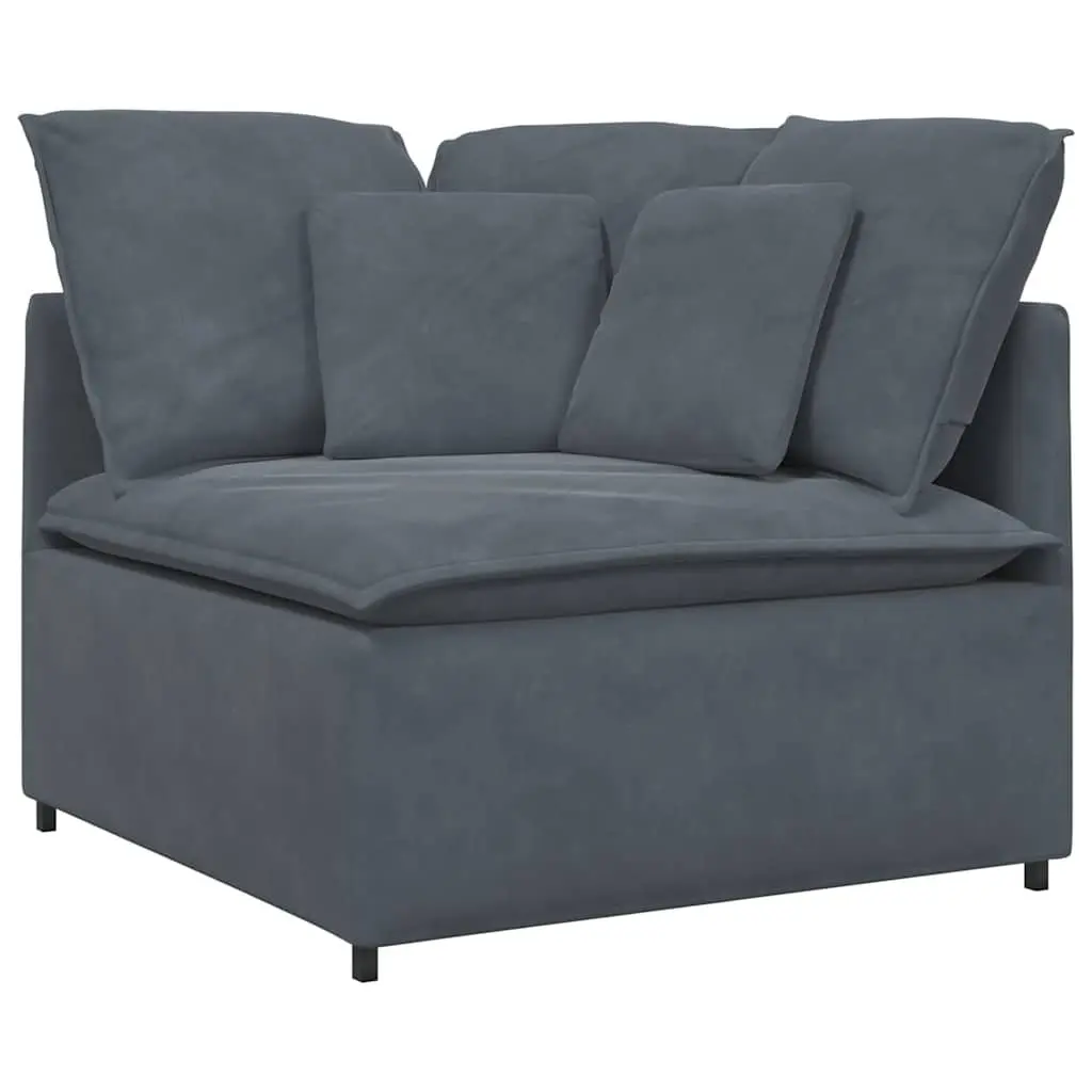 Five Section Modular Lounge Sofa in Grey Velvet with Cushions for Flexible Living Room Arrangement