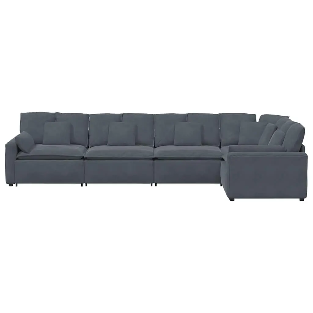 Five Section Modular Lounge Sofa in Grey Velvet with Cushions for Flexible Living Room Arrangement