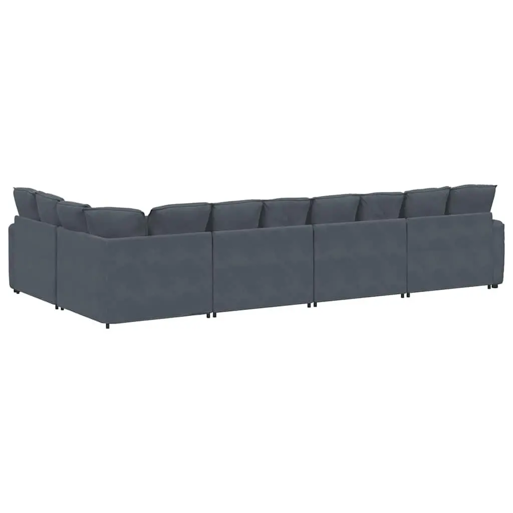 Five Section Modular Lounge Sofa in Grey Velvet with Cushions for Flexible Living Room Arrangement