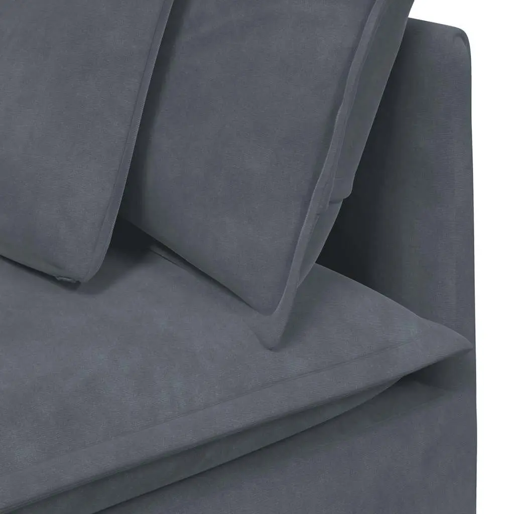 Five Section Modular Lounge Sofa in Grey Velvet with Cushions for Flexible Living Room Arrangement